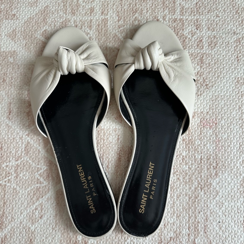 Saint Laurent Women's Cream Slide Sandals Size 37.5